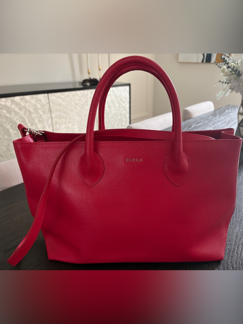 Furla Bright Red Leather Tote